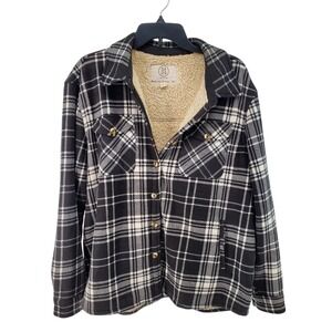 SAGE Long Sleeve Black White Plaid Sherpa Lined Fleece Shirt Jacket XL Pre-Owned